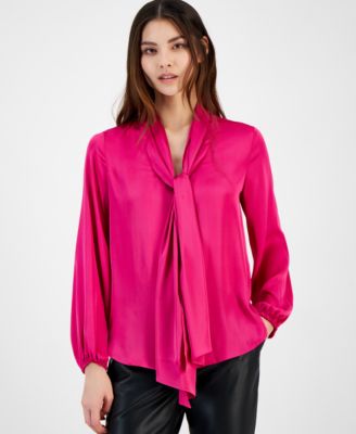Bar III - Women's Bow-Tie Long-Sleeve Blouse