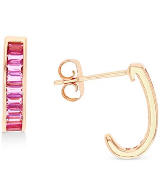 Macy's - Pink Cubic Zirconia J-Hoop Earrings in 14k Rose Gold Over Sterling Silver