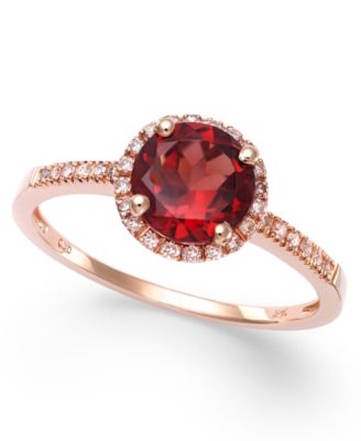 Macy's - Garnet (1-3/8 ct. t.w.) and Diamond (1/8 ct. t.w.) Ring in 14k Rose Gold