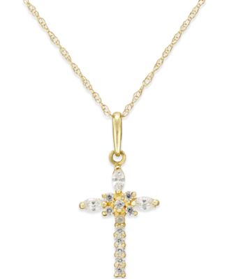 Macy's - Cubic Zirconia Cross Necklace in 10k Gold