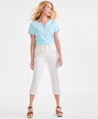 Style & Co - Petite Mid-Rise Curvy Roll-Cuff Capri Jeans
