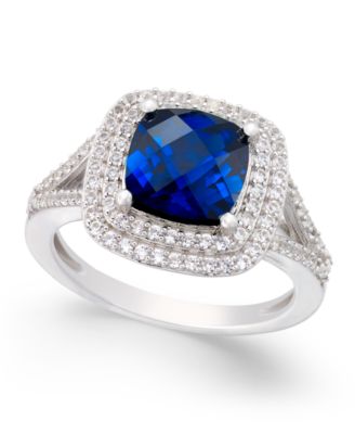 Macy's - Lab-Created Sapphire (2-1/2 ct. t.w.) and White Sapphire (1/2 ct. t.w.) Ring in Sterling Silver