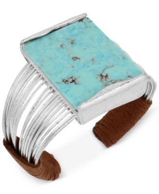 Robert Lee Morris Soho - Silver-Tone Blue Stone Suede Wrapped Cuff Bracelet