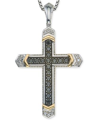 Macy's - Men's Diamond Cross Pendant Necklace (1/4 ct. t.w.) in Sterling Silver and 10k Gold