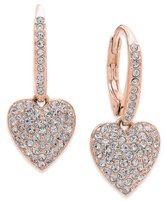 Eliot Danori - Silver-Tone Pav&eacute; Heart Drop Earrings