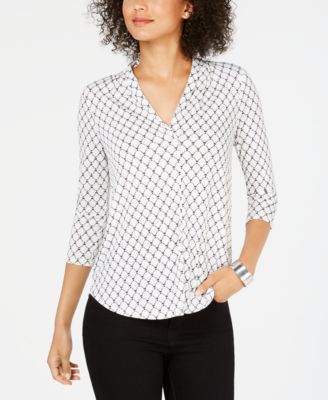 Charter Club - Petite Lattice Pleated V-Neck Top, Created for Macy's