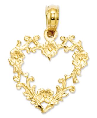 Macy's - 14k Gold Charm, Floral Cut-Out Heart Charm