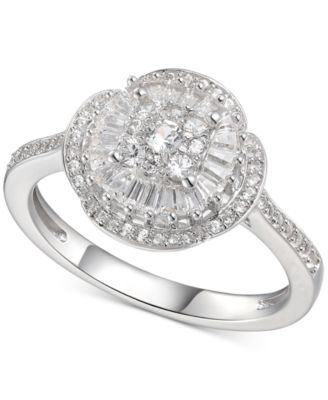 Macy's - Cubic Zirconia Baguette Cluster Halo Ring in Sterling Silver
