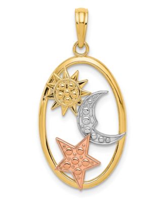 Macy's - Sun, Moon and Star Oval Pendant in 14k Yellow, Rose Gold and Rhodium