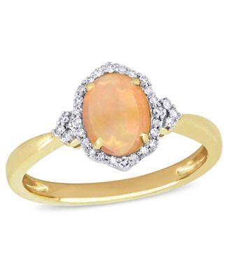 Macy's - Yellow Opal (3/4 ct. t.w.) and Diamond (1/8 ct. t.w.) Halo Ring 10k Yellow Gold