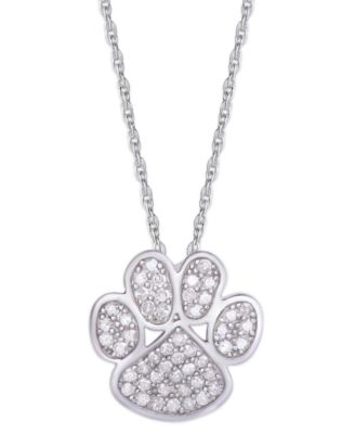 Macy's - Diamond 1/4 ct. t.w. Paw Print Pendant Necklace in Sterling Silver