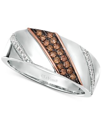 Le Vian - Men's Diamond Diagonal Diamond Ring (3/8 ct. t.w.) in Sterling Silver & 14k Rose Gold
