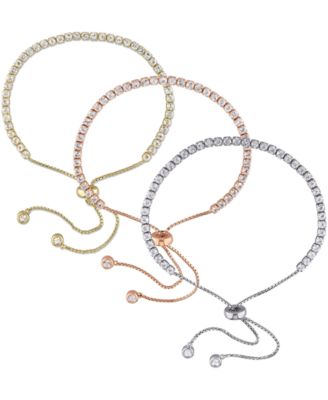 Macy's - 3-Pc. Set White Topaz Bolo Bracelet Set (11-1/3 ct. t.w.) in 18k Tricolor Gold-Plated Sterling Silver
