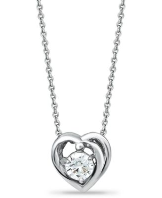 Giani Bernini - Cubic Zirconia Heart Slider Pendant Necklace in Sterling Silver, 16" + 2"