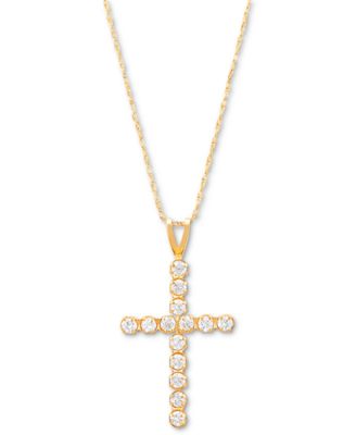 Macy's - Cubic Zirconia Cross 18" Pendant Necklace in 14k Gold
