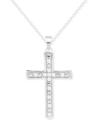 Macy's - Diamond Cross 18" Pendant Necklace (1/10 ct. t.w.) in Sterling Silver