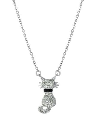 Macy's - Crystal Cat Pendant 16+2" Extender Chain In Fine Silver Plated