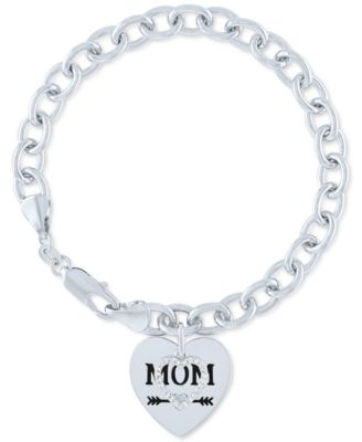 Macy's - Diamond Mom Heart Charm Bracelet (1/10 ct. t.w.) in Sterling Silver