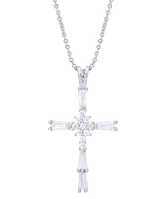 Macy's - Cubic Zirconia Cross Pendant 18" Necklace in Fine Silver Plate