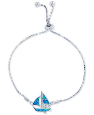 Macy's - Lab-Created Blue Opal Sailboat Bolo Bracelet in Sterling Silver
