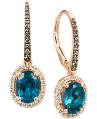 Le Vian - Deep Sea Blue Topaz (2-5/8 ct. t.w.) & Diamond (3/8 ct. t.w.) Halo Drop Earrings in 14k Rose Gold