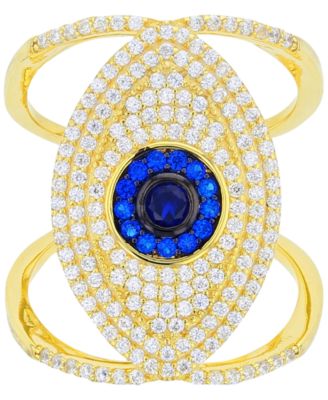 Macy's - Cubic Zirconia Lab-Created Blue Spinel (1/3 ct. t.w.) Evil Eye Ring in 14k Gold-Plated Sterling Silver