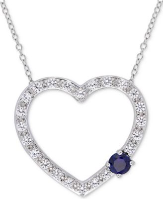 Macy's - Lab-Created Blue Sapphire (3/8 ct. t.w.) & Lab-Created White Sapphire (1-1/6 ct. t.w.) Open Heart 18" Pendant Necklace in Sterling Silver
