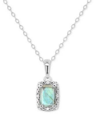Macy's - Labradorite & Diamond Accent Rectangle 18" Pendant Necklace in Sterling Silver (Also in Onyx, & Turquoise)