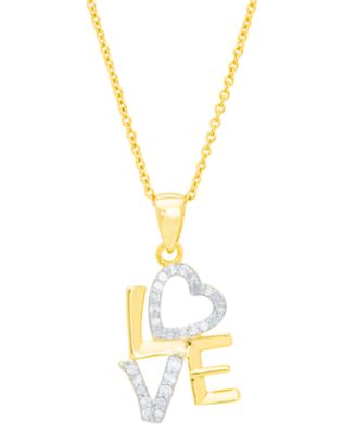 Macy's - Diamond "Love" 18" Pendant Necklace (1/6 ct. t.w.) in 14k Gold-Plated Sterling Silver