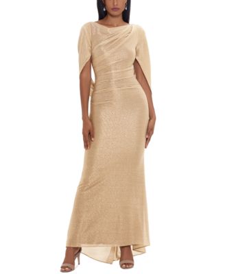 Betsy & Adam - Petite Metallic Cape Gown
