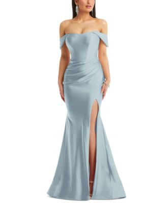 Dessy Collection - Women's Off-The-Shoulder Corset Satin Mermaid Gown