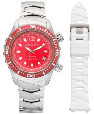 Abingdon Co. - Women's Diver's Multifunctional Titanium Bracelet & White Silicone Strap Watch 40mm