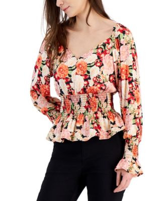 I.N.C. International Concepts - Printed V-Neck Smocked Blouse