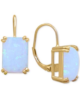 Macy's - Lab-Created Opal Leverback Hoop Earrings (9 ct. t.w.) in 14k Gold-Plated Sterling Silver