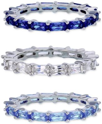 Macy's - 3-Pc. Set Cubic Zirconia & Lab-Created Spinel Stacking Rings (12 ct. t.w.) in Sterling Silver
