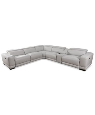 Furniture - Krofton 6-Pc. Beyond Leather Fabric Sectional L with 3 Power Motion Recliners