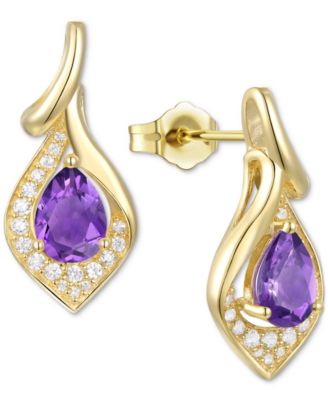 Macy's - Amethyst (1-1/4 ct. t.w.) & Lab-Grown White Sapphire (1/4 ct. t.w.) Drop Earrings in 14k Gold-Plated Sterling Silver (Also in Blue Topaz & Lab-Grown Opal)