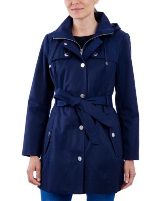 London Fog - Women's Hooded Belted Zip-Front Raincoat