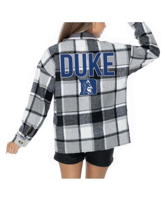Gameday Couture - Women's Grey Duke Blue Devils Long Sleeve Brushed Plaid Button-Up Overshirt Jacket