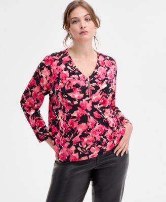 I.N.C. International Concepts - Plus Size Zip-Front Long-Sleeve Top