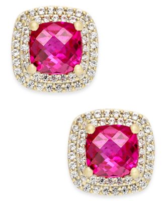 Macy's - Lab-Created Ruby (2-1/6 ct. t.w.) and White Sapphire (1/3 ct. t.w.) Square Stud Earrings in 14k Gold-Plated Sterling Silver