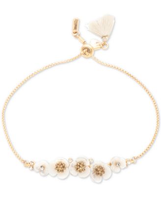 lonna & lilly - Gold-Tone Crystal & Imitation Mother-of-Pearl Flower Slider Bracelet