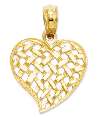 Macy's - 14k Gold Charm, Basket Weave Heart Charm