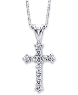 Macy's - Diamond Cross Pendant Necklace in 14k White Gold (1/10 ct. t.w.)