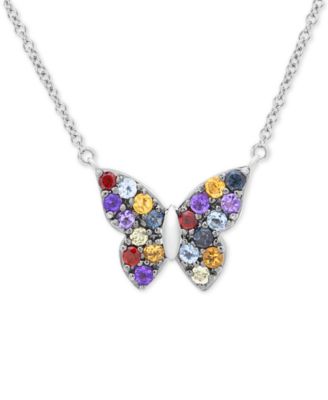 Macy's - Multi-Gemstone Butterfly 17" Pendant Necklace (7/8 ct. t.w.) in Sterling Silver