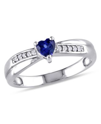Macy's - Created Sapphire (1/4 ct. t.w.) and Diamond Accent Heart Ring in Sterling Silver