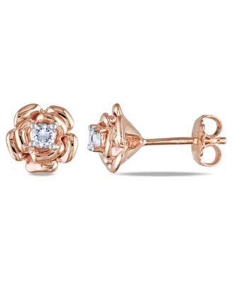 Macy's - Created White Sapphire (1/3 ct. t.w.) Flower Stud Earrings in 18k Rose Gold Over Silver