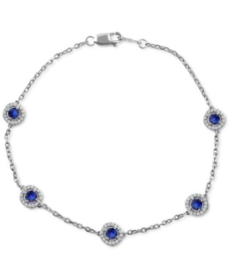 Macy's - Emerald (5/8 ct. t.w.) & Diamond (1/4 ct. t.w.) Halo Chain Link Bracelet in 14k White Gold (Also in Sapphire & Ruby)