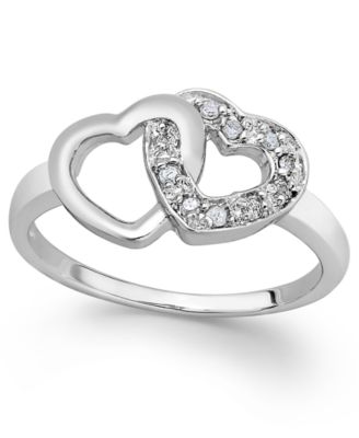 Macy's - Diamond Double Heart Ring in Sterling Silver (1/10 ct. t.w.)
