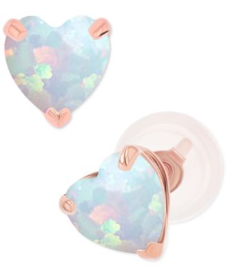 Macy's - Lab-Grown Opal Heart Stud Earrings (3/8 ct. t.w.) in Sterling Silver